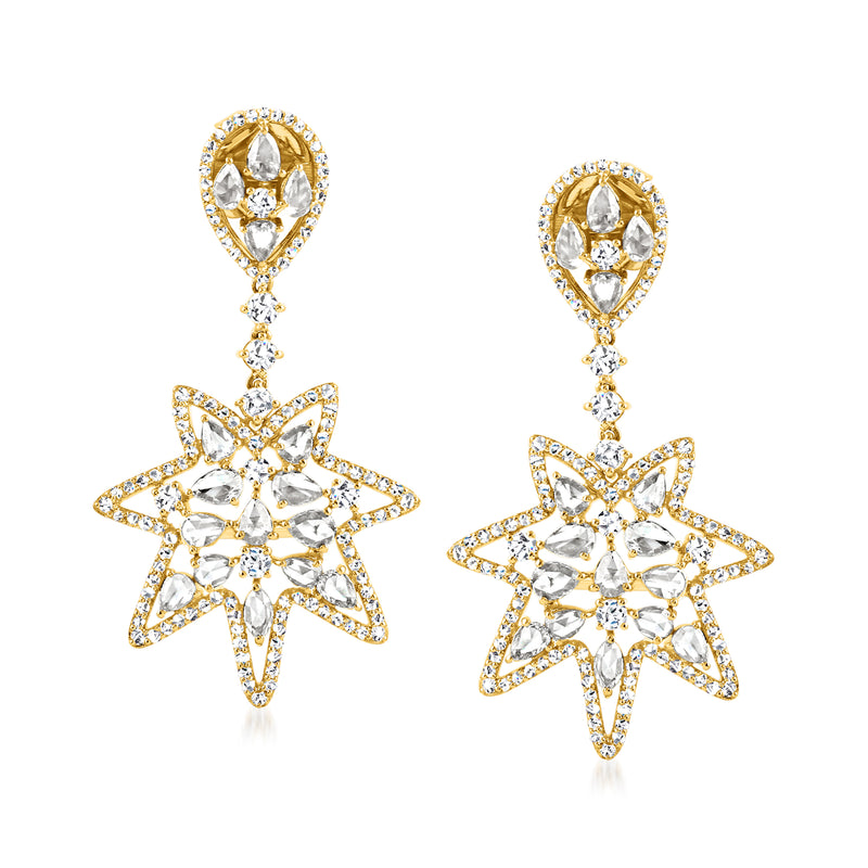 18kt yellow gold diamond starburst drop earrings with teardrop detailing