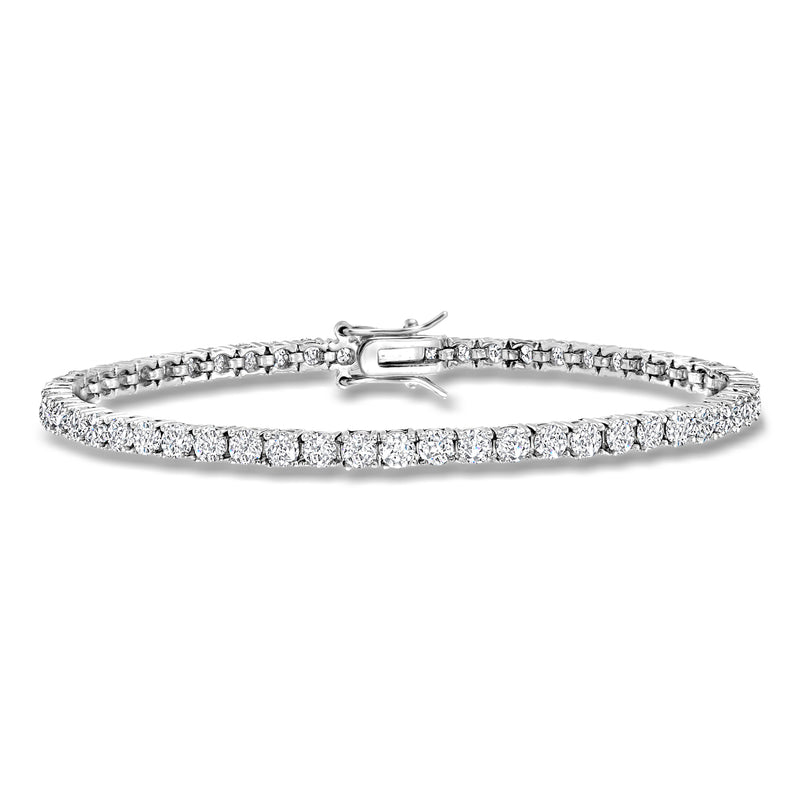 Sterling silver tennis bracelet with round moissanite stones, box clasp