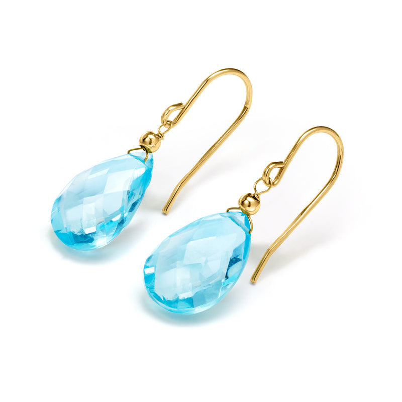Faceted sky blue teardrop gemstone drop earrings in 10kt yellow gold earwires