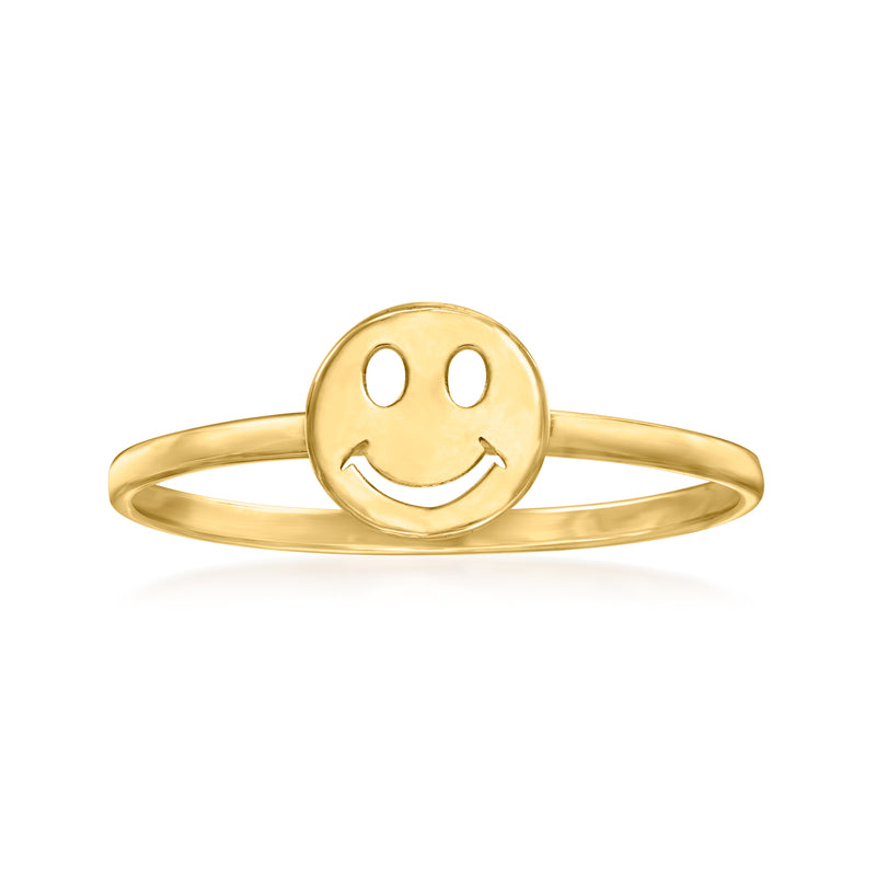 10kt yellow gold smiley face ring with round smiling face and two cutout eyes