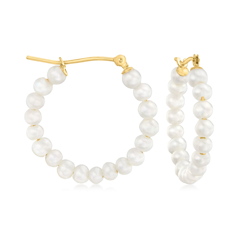 10kt yellow gold hoop earrings with white cultured pearl beads