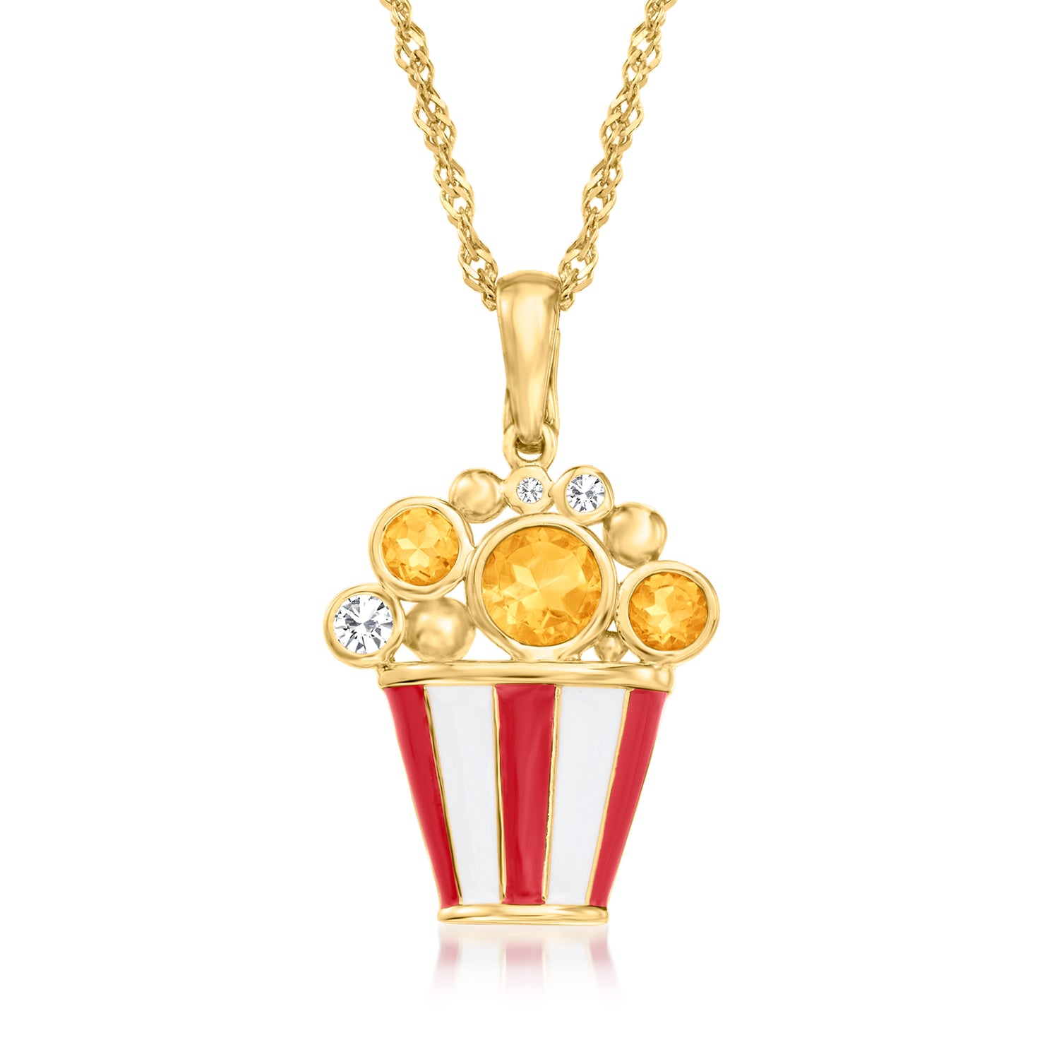 1.00 ct. t.w. Citrine and .80 ct. t.w. White Topaz Popcorn Pendant Necklace with Red and White Enamel in 18kt Gold Over Sterling