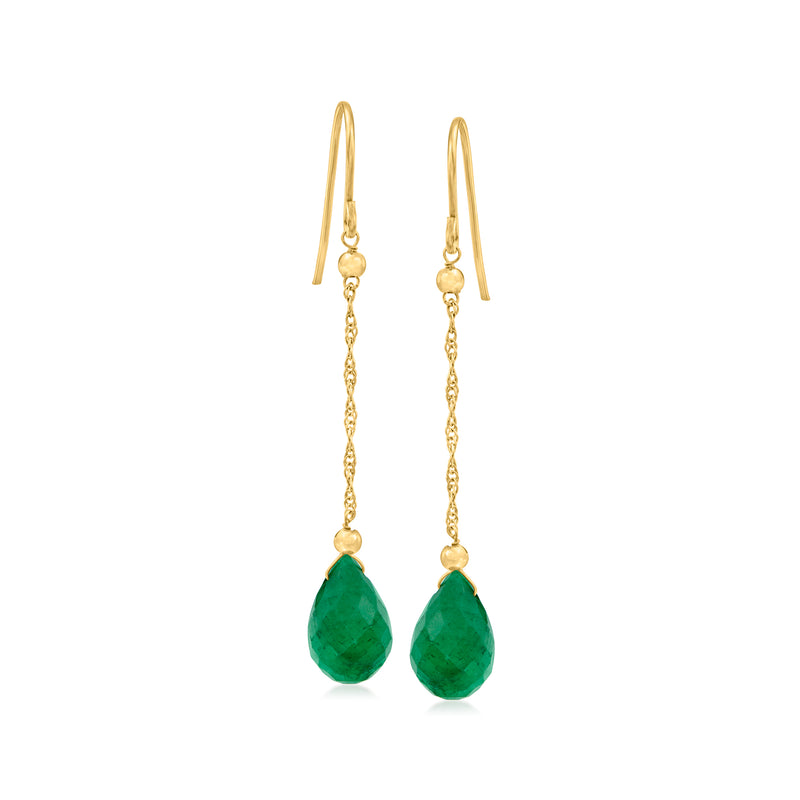10kt yellow gold earwire earrings with green teardrop emeralds