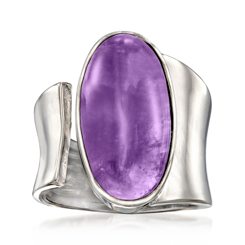 Sterling silver wrap ring with oval purple amethyst gemstone