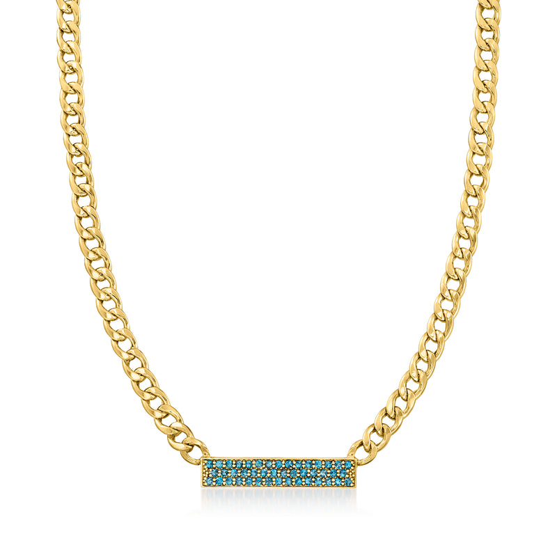 18kt gold over sterling curb-link necklace with blue gemstone bar pendant