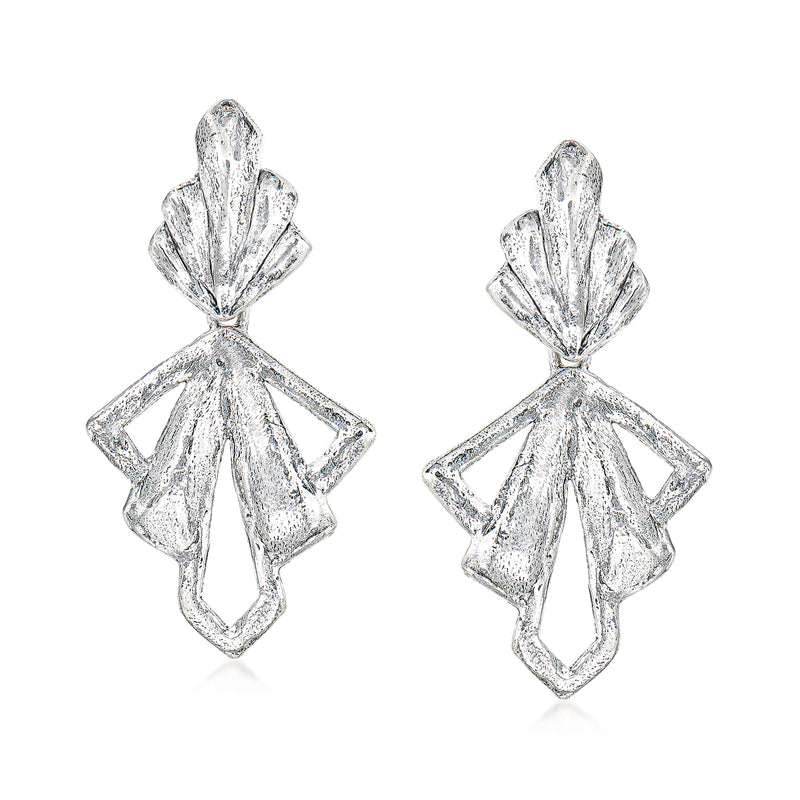 Sterling silver textured geometric drop earrings, layered petal shapes