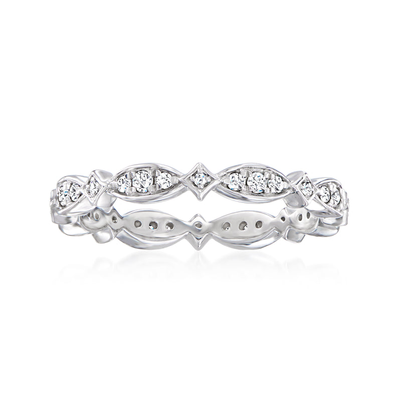 Sterling silver diamond eternity band with round shared-prong stones across the band