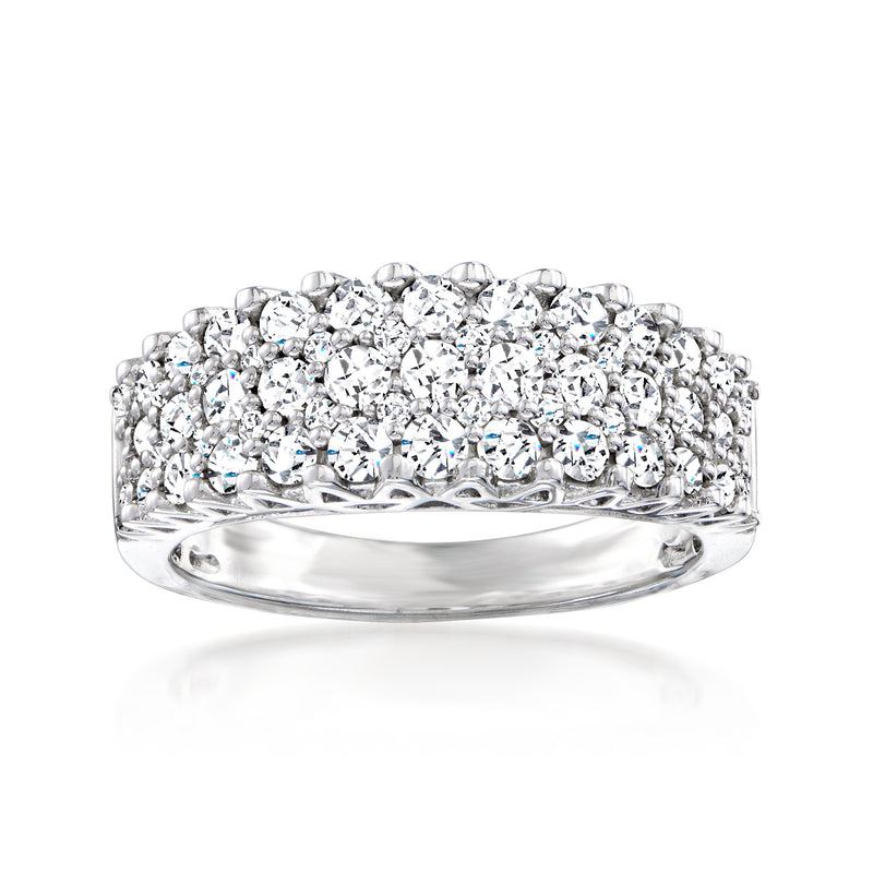 Sterling silver diamond ring with round brilliant stones in a wide band