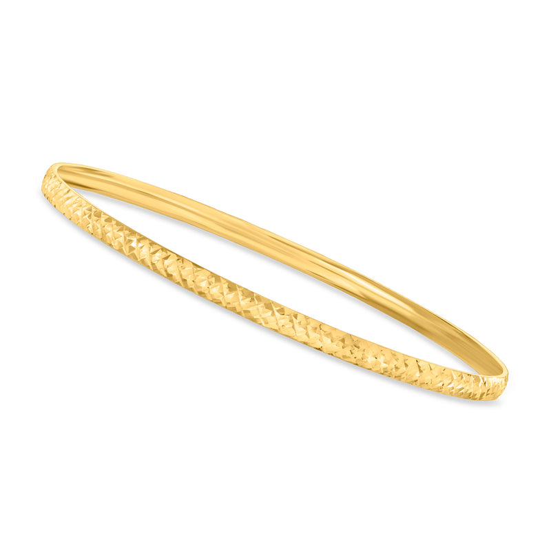 10kt yellow gold bangle bracelet with diamond-pattern textured surface