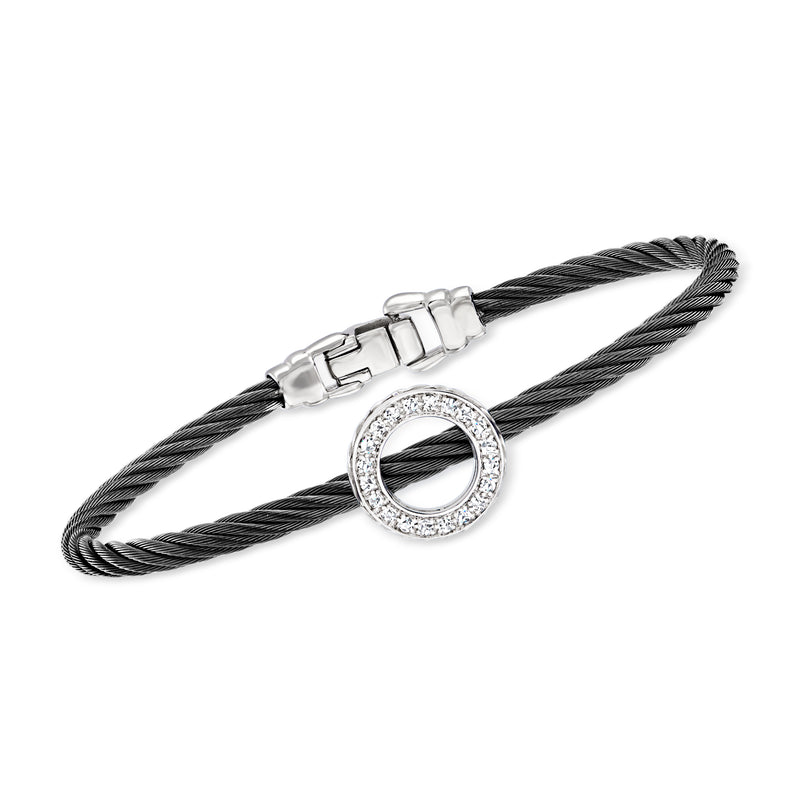 ALOR black cable bracelet with diamond ring circle centerpiece
