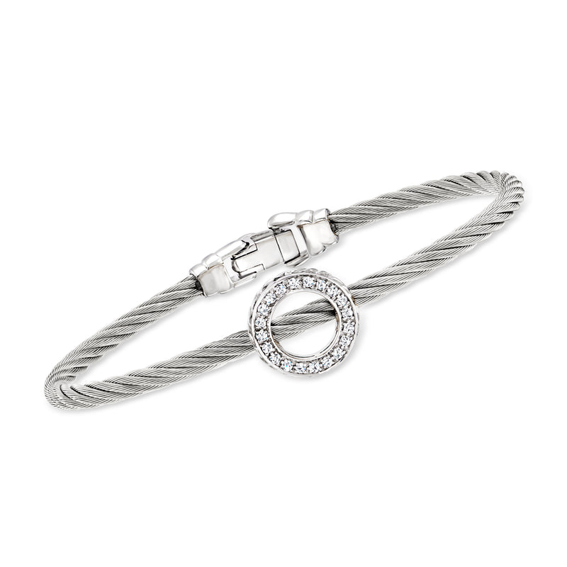 Gray cable bracelet with round diamond circle charm and clasp