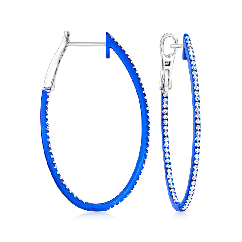 Diamond inside-outside hoop earrings in 14kt white gold with blue rhodium