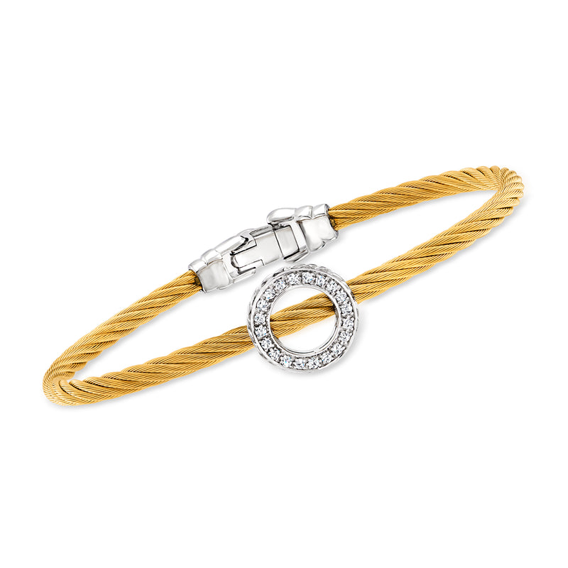ALOR yellow stainless steel cable bracelet with diamond circle clasp detail