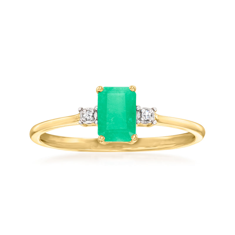 10kt yellow gold emerald ring with emerald-cut green center and diamond accents