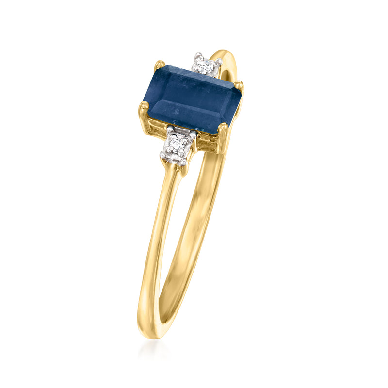 10kt yellow gold sapphire ring with four-prong bezel and diamond accents