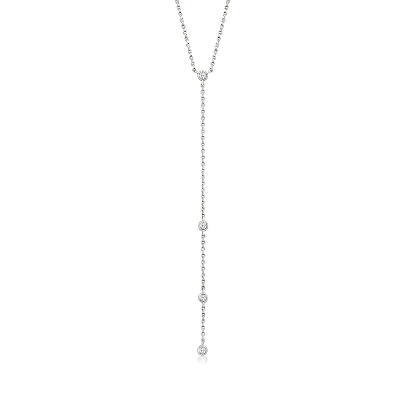 Sterling silver Y-necklace with small round diamond stations and fine chain