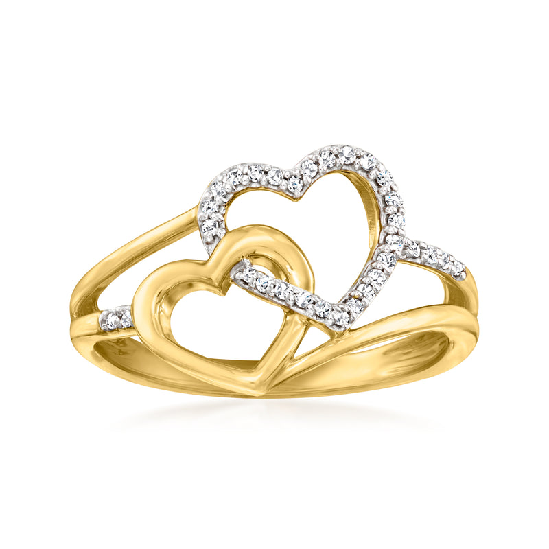 10kt yellow gold diamond interlocking hearts ring