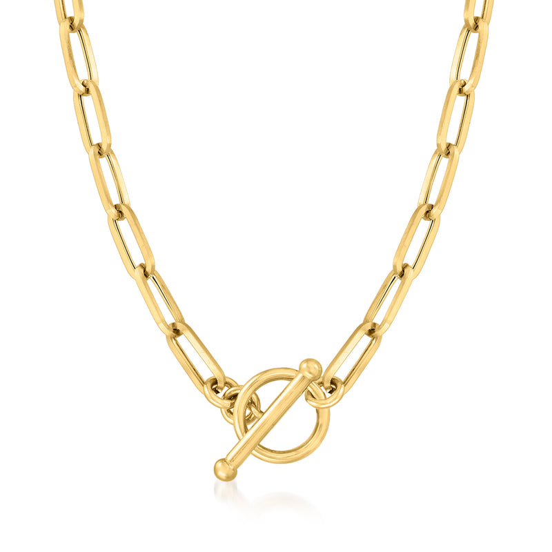 Yellow 14kt gold paper clip link toggle necklace with double loop clasp