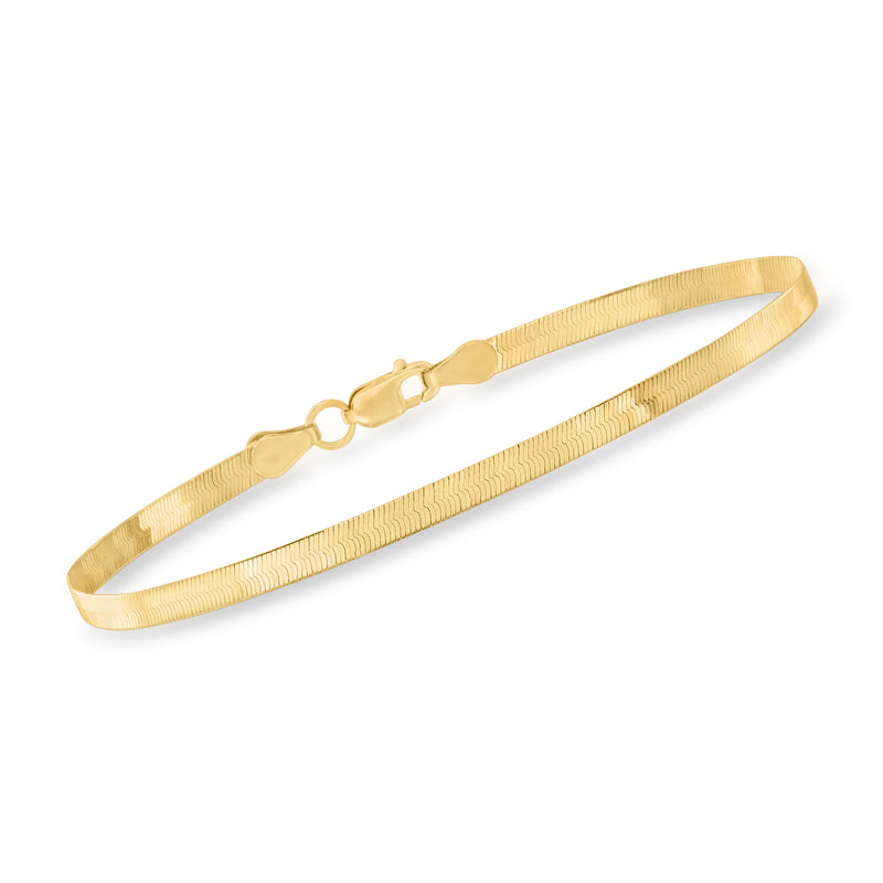 14kt yellow gold herringbone-chain bracelet with lobster clasp, polished finish