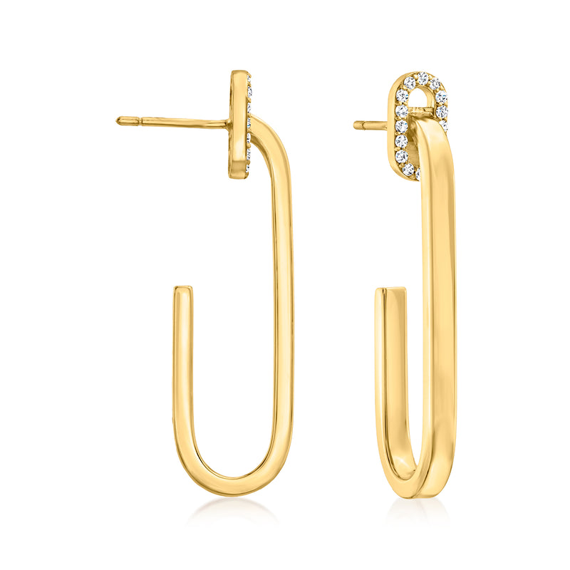 18kt yellow gold drop hoop earrings with round diamond accents