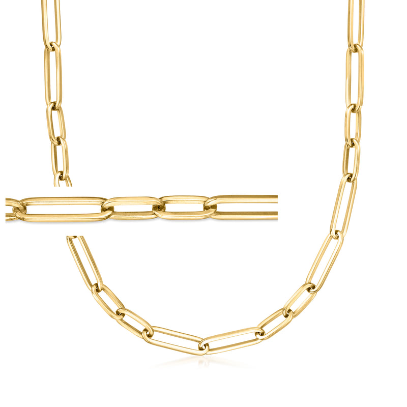 18kt yellow gold paper clip oval link necklace with linked chain bars