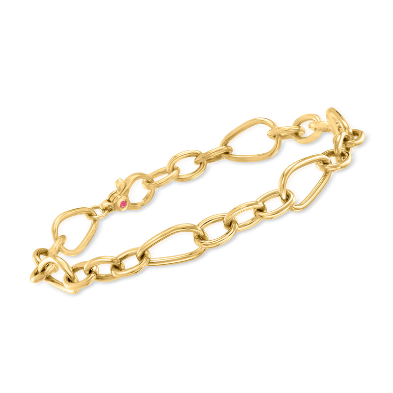 18kt yellow gold multi-link bracelet with oval links and pink accent stones