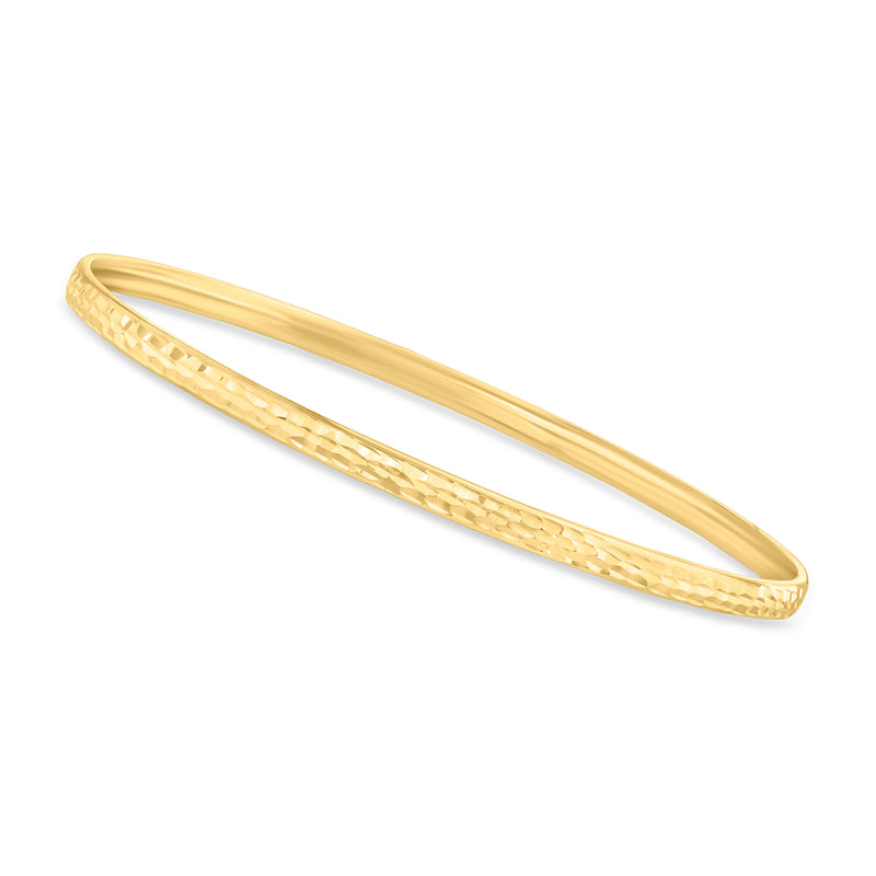 10kt yellow gold geometric-pattern bangle bracelet, slim textured cuff