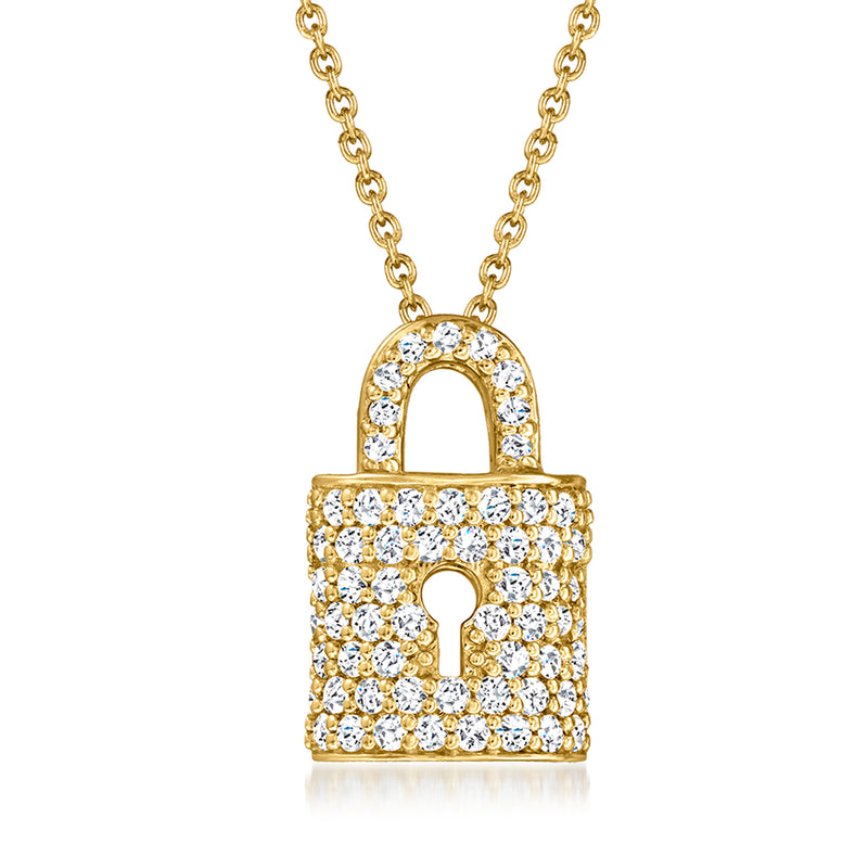 Roberto Coin diamond lock pendant necklace in 18kt yellow gold with sparkling stones
