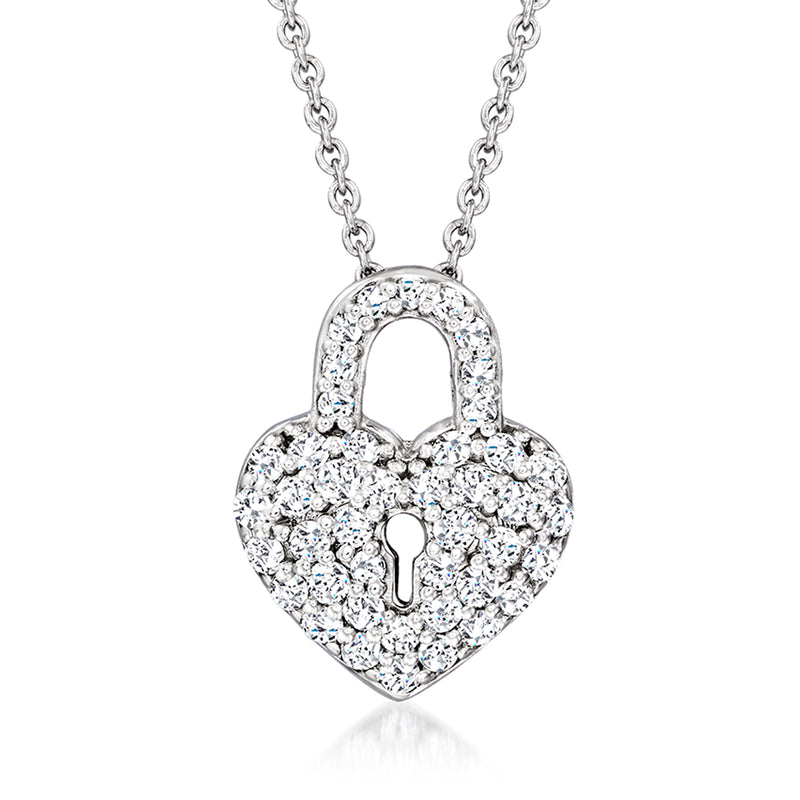 18kt white gold diamond heart lock pendant necklace with linked chain