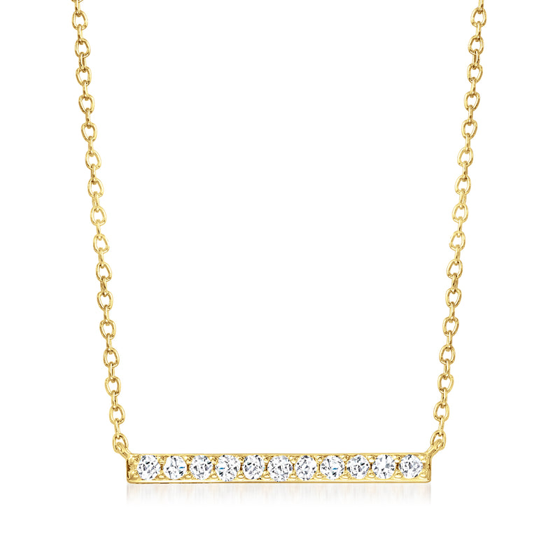 14kt yellow gold diamond bar necklace, rectangular row of round diamonds on link chain