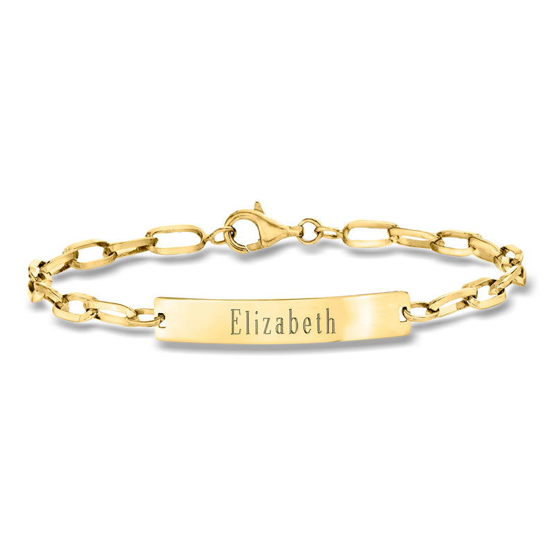 14kt yellow gold link ID bracelet with engraved Elizabeth nameplate