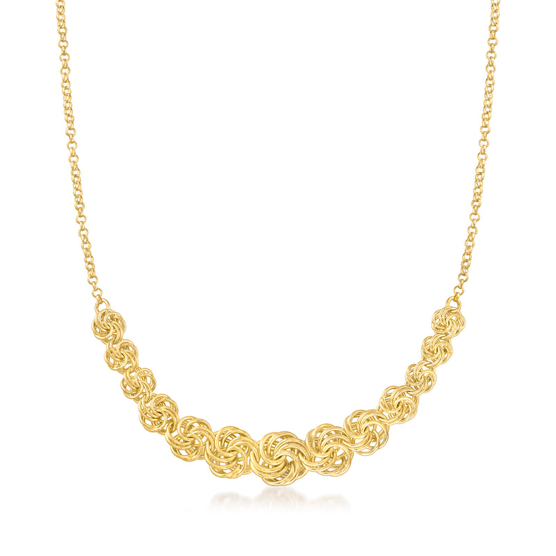 18kt gold over sterling rosette graduated necklace with linked gold chain
