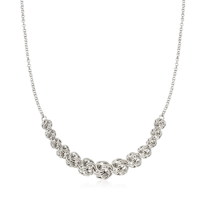 Sterling silver rosette-link chain necklace with graduated interlocking links