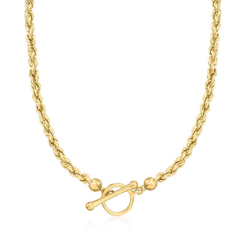 Gold over sterling rope-chain toggle necklace with bar clasp, gold tone