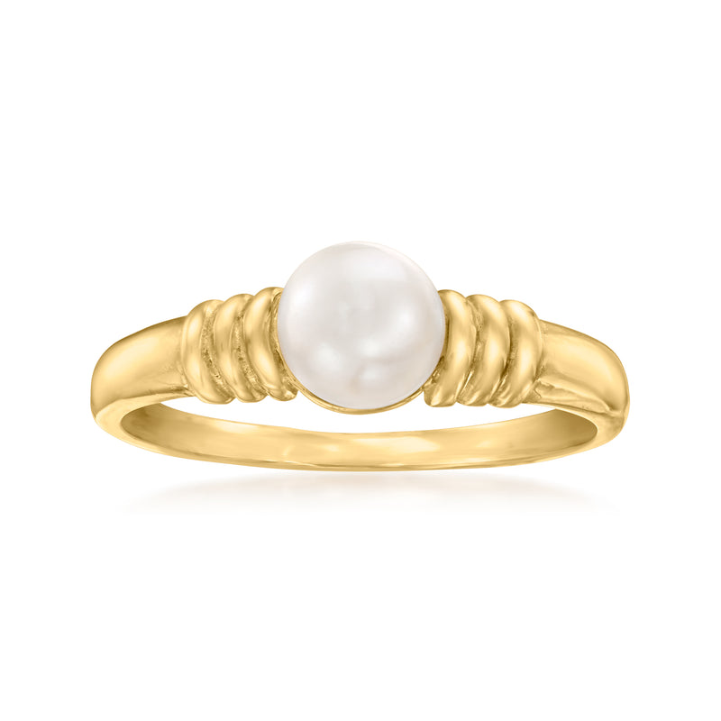 6–7mm cultured pearl ring in 10kt yellow gold with ribbed band