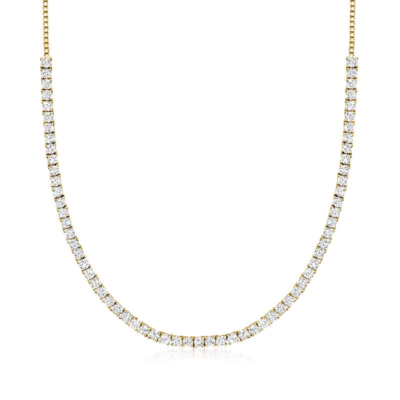 Gold CZ tennis necklace with continuous round-stone line