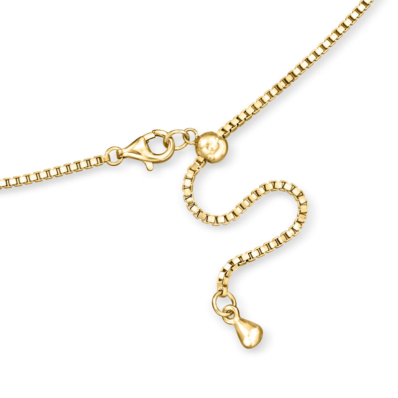 Gold CZ tennis necklace with toggle clasp and heart-shaped adjuster links