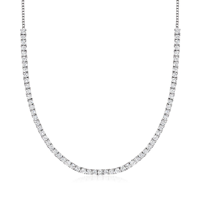 Sterling silver CZ tennis necklace with adjustable chain, full row of stones
