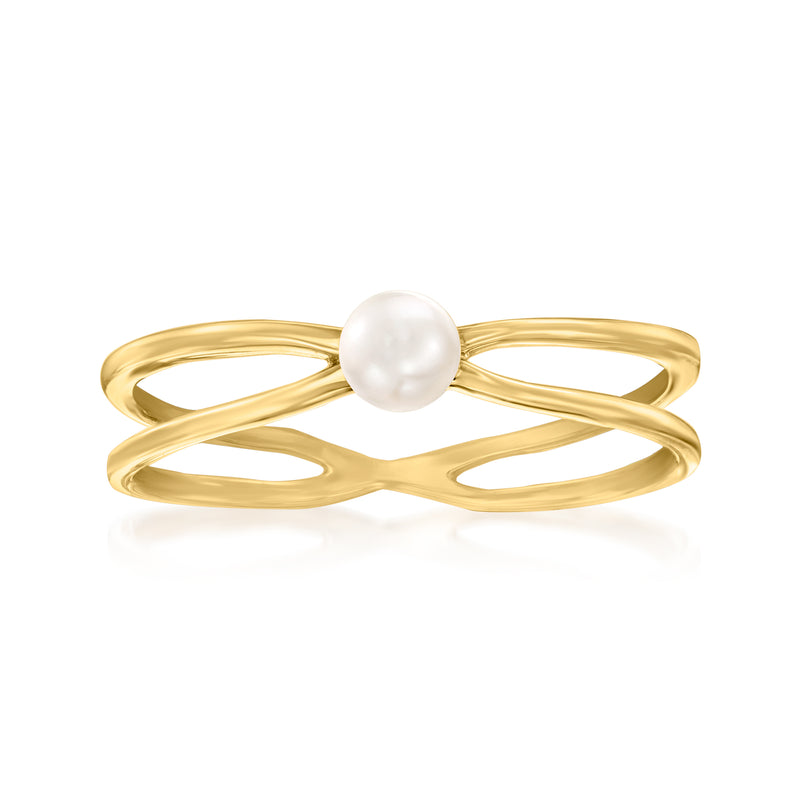 14kt yellow gold open-space ring with cultured pearl centerpiece, 3.5–4mm