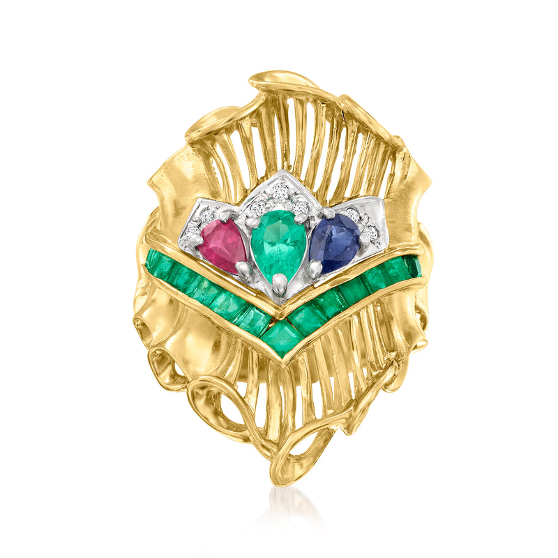 Vintage heart-shaped cocktail ring in 18kt yellow gold with multi-color gemstones and diamonds