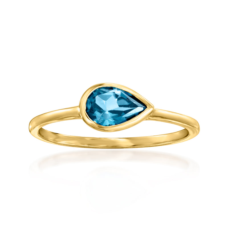 14kt yellow gold ring with oval London blue topaz bezel setting