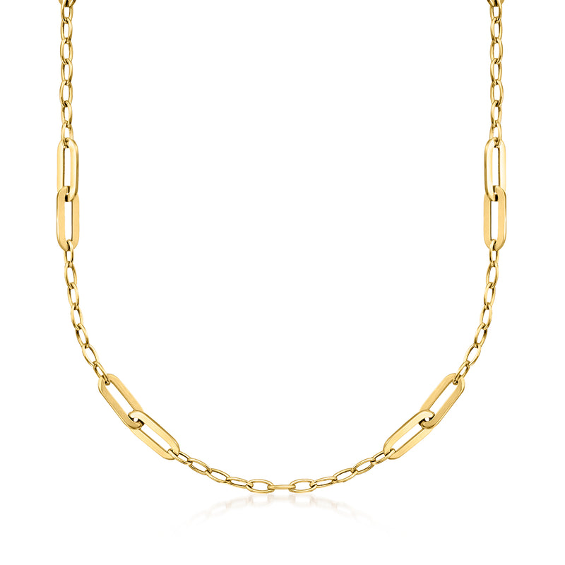 14kt yellow gold link necklace with alternating cable and paper clip-style links