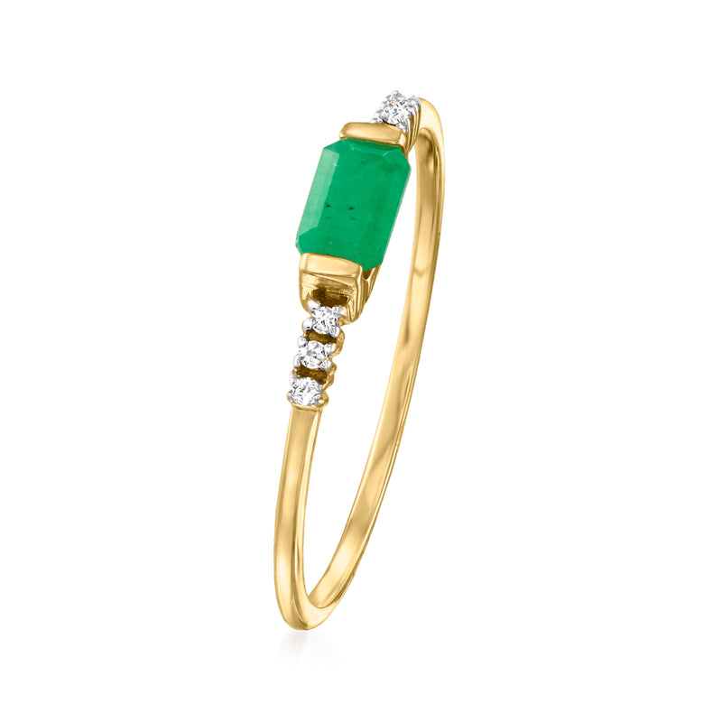 14kt yellow gold ring with green emerald centerpiece and diamond accents