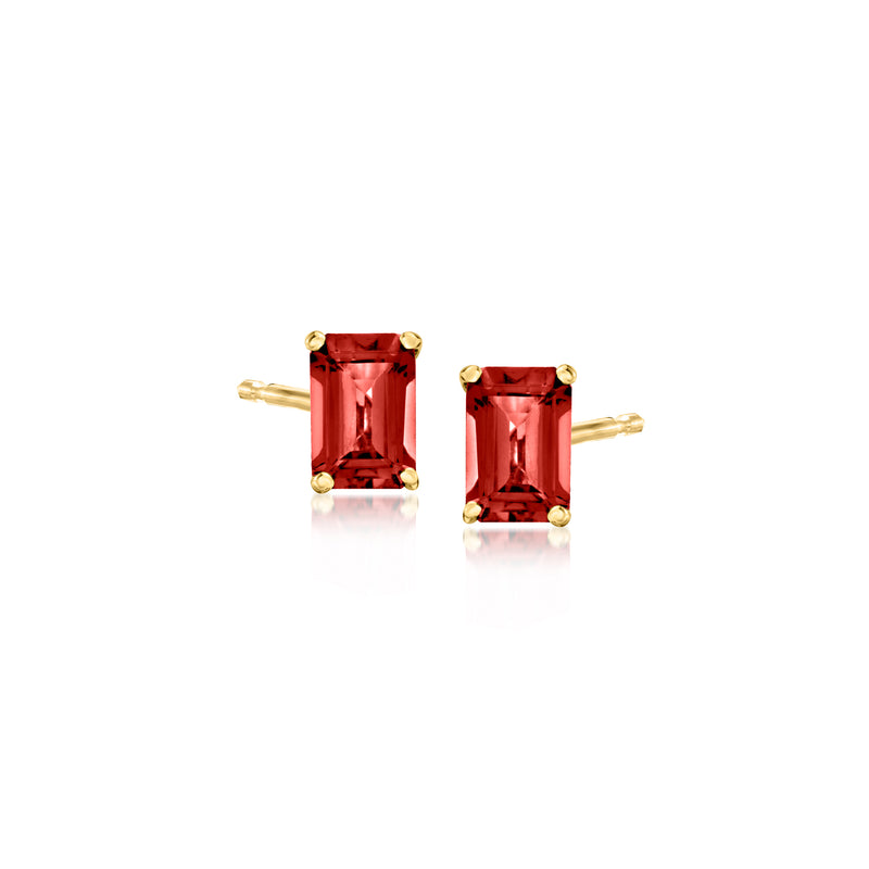 Garnet stud earrings in 10kt yellow gold, rectangular red stones