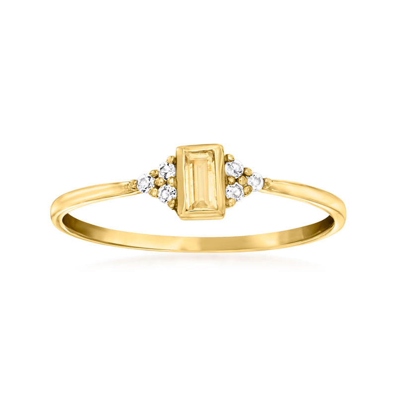 14kt yellow gold ring with baguette-cut citrine and small round white topaz accents