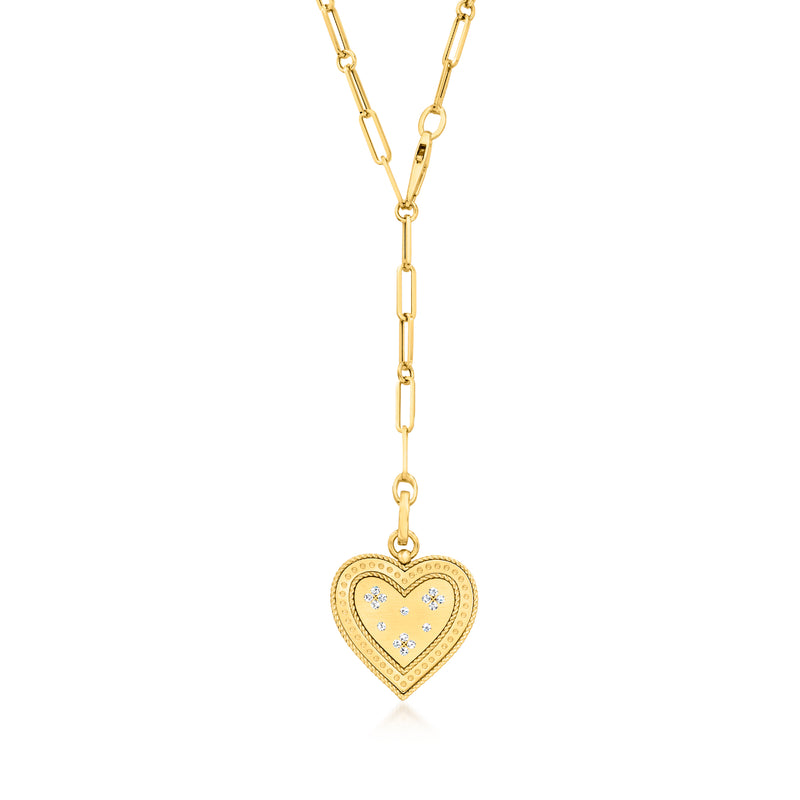 18kt yellow gold heart pendant necklace with diamond accents and paper-clip links