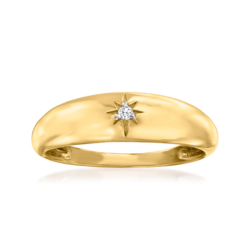 14kt yellow gold dome ring with star-shaped diamond accent center