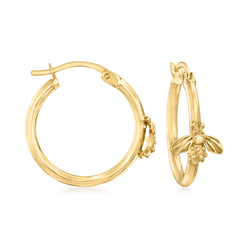 Gold-tone hoop earrings with small bee charm detail