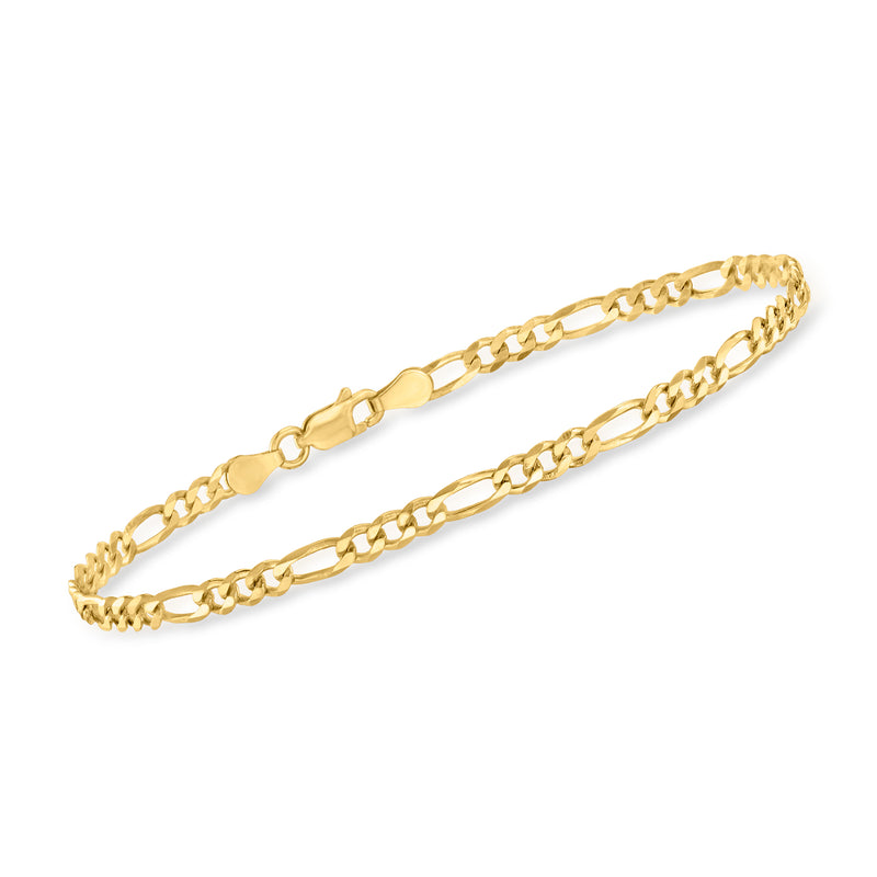 Gold over sterling figaro-link anklet, flat angled view of chain links