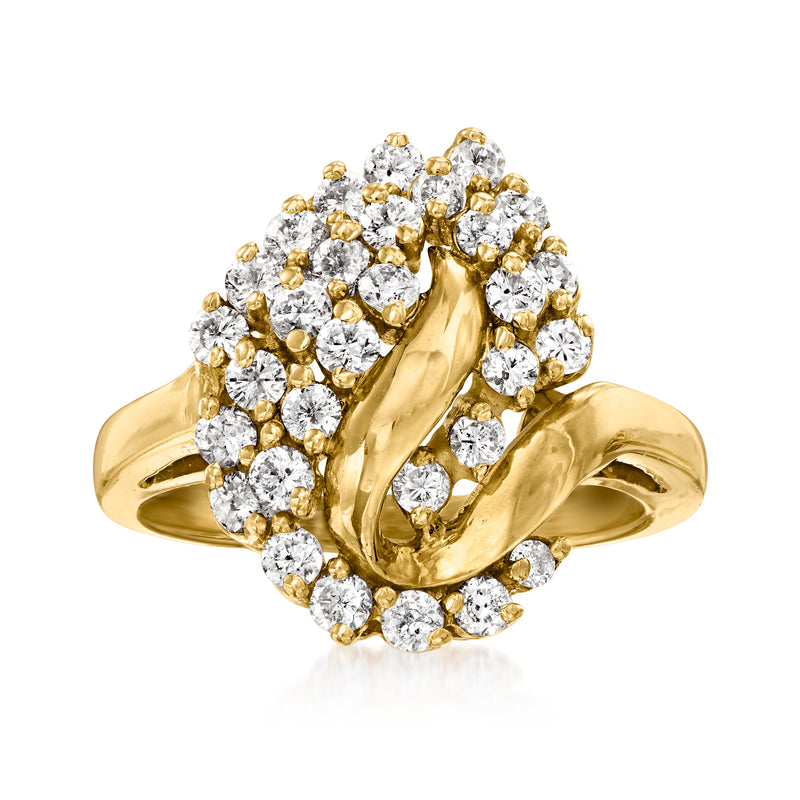 14kt yellow gold diamond cluster ring with round brilliant stones in prong setting